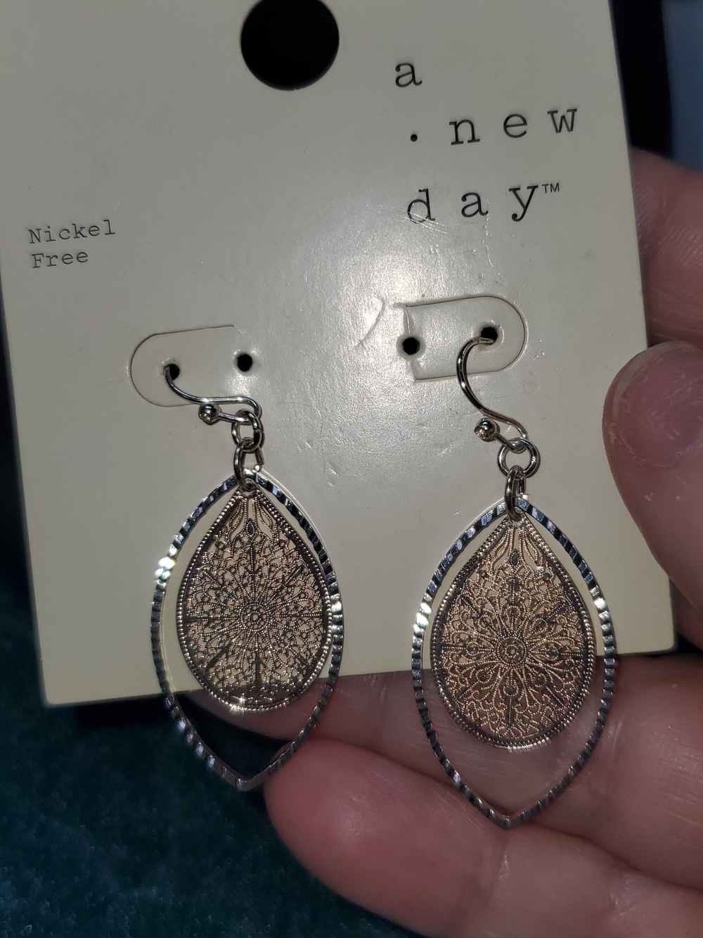 a.new.day Two-Tone Filigree Teardrop Dangle Earrings - Rose Gold & Silver